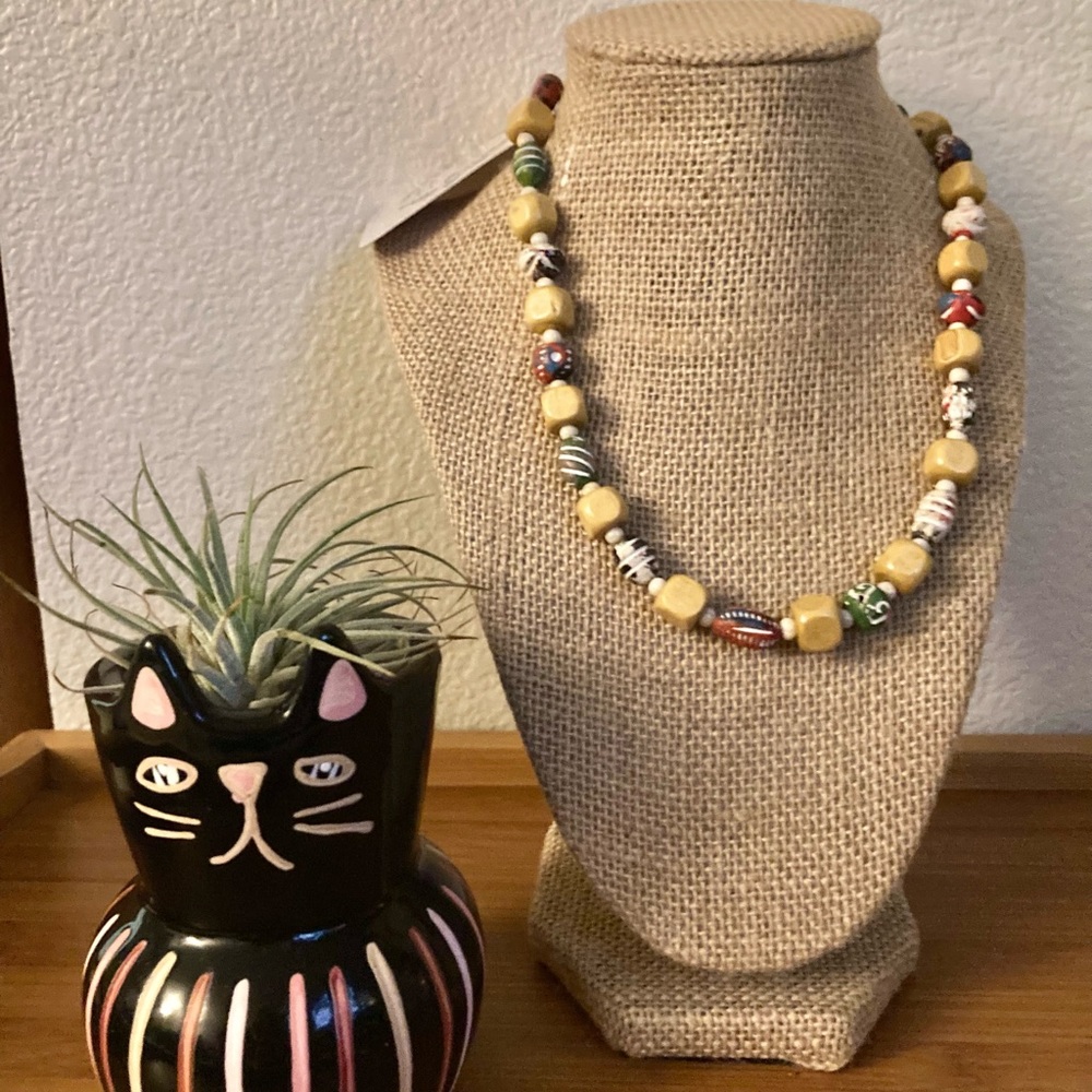 Natural Wood and Stone Necklace